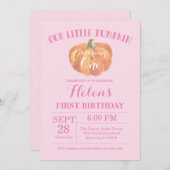 Pompoen Eerste Verjaardagsuitnodiging Roze Kaart (Voorkant / Achterkant)