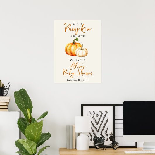 Pompoen Elegante Herfst Baby shower Welkomstbord Poster (Thuiskantoor)