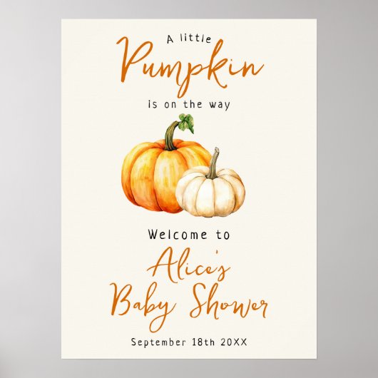 Pompoen Elegante Herfst Baby shower Welkomstbord Poster (Voorkant)