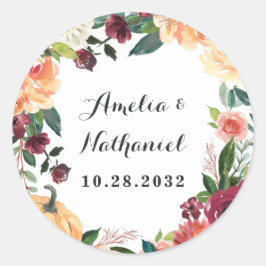 Pompoen Elegante Herfst Bloemen Rustieke Thema Bru Ronde Sticker