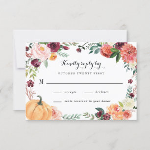 Pompoen Elegante Herfst Bloemen Rustieke Thema Bru RSVP Kaartje