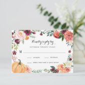 Pompoen Elegante Herfst Bloemen Rustieke Thema Bru RSVP Kaartje (Staand voorkant)