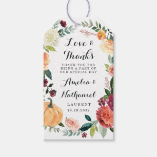 Pompoen Elegante Herfst Bloemige Rustieke Trouwfav Cadeaulabel