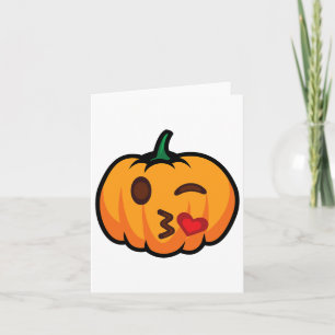 Pompoen Emoji Een Oog Open Knipoog Blaas Kus Liefd Kaart