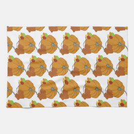 Pompoen en blad plus kleurrijk snoep theedoek