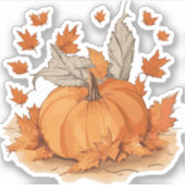 Pompoen en bladeren ontwerp sticker (Voorkant)