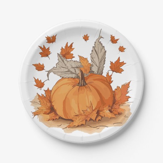 pompoen en bladeren papieren bordje (Voorkant)