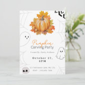  pompoen en bladeren pompoen carving party kaart (Staand voorkant)