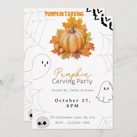 pompoen en bladeren pompoen carving party kaart (Voorkant / Achterkant)