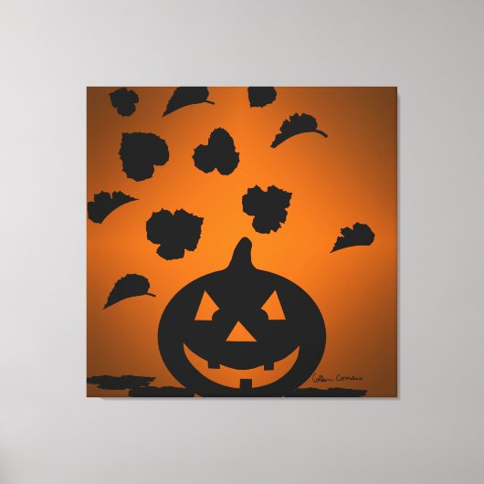 Pompoen en Bladeren Silhouet Canvas Afdruk (Voorkant)
