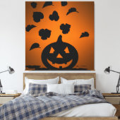 Pompoen en Bladeren Silhouet Canvas Afdruk (Insitu (Slaapkamer))