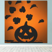 Pompoen en Bladeren Silhouet Canvas Afdruk (Insitu (Houten vloer))