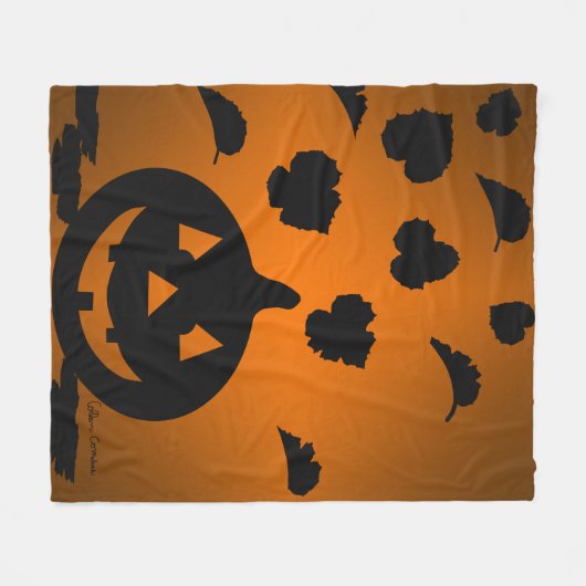 Pompoen en bladeren Silhouet Fleece Deken (Voorkant (Horizontaal))