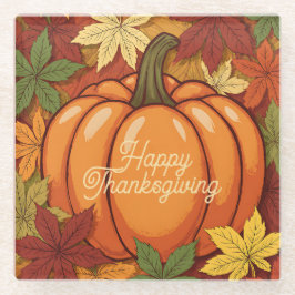 Pompoen en Bladeren Thanksgiving Glazen Onderzetter