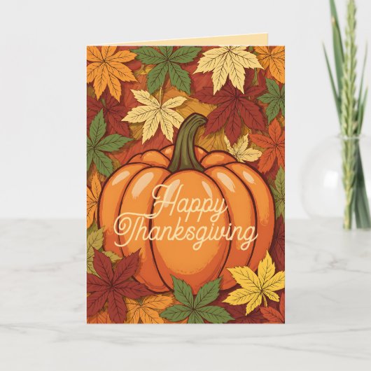 Pompoen en Bladeren Thanksgiving Kaart (Voorkant)