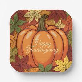 Pompoen en Bladeren Thanksgiving Papieren Bordje