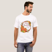 Pompoen en Bloem Thanksgiving Krans T-shirt (Voorkant volledig)