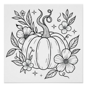 Pompoen en Bloemen Wall Art Poster – Autumn Harves