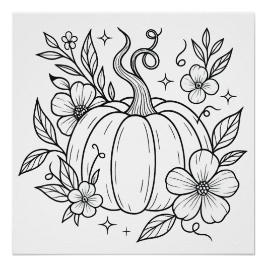 Pompoen en Bloemen Wall Art Poster – Autumn Harves (Voorkant)