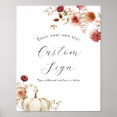 Pompoen en Bourgogne Bloemen Aangepaste Tekst Teke Poster (Voorkant)