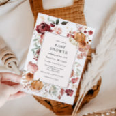 Pompoen en Bourgogne Bloemen Baby shower Kaart