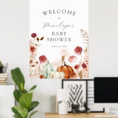 Pompoen en Bourgondië Baby shower Welkomstbord Poster (Thuiskantoor)