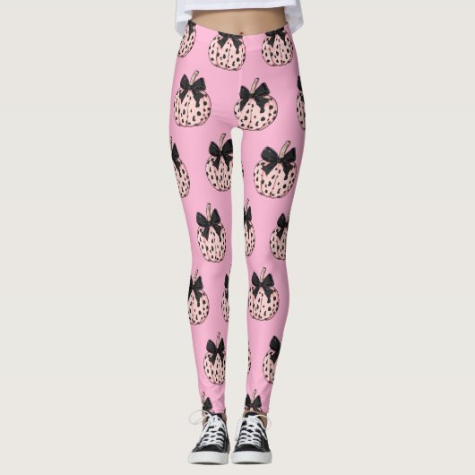 Pompoen en Bow Pink Coquette Halloween Leggings (Voorkant)