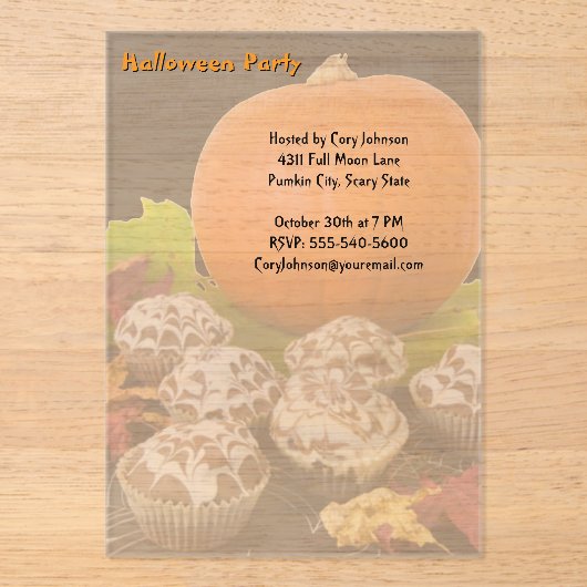 Pompoen en Cupcakes Halloween Party Acryl Uitnodigingen (Voorkant)
