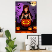 Pompoen en dame met lang haar | AI Art Poster (Thuiskantoor)