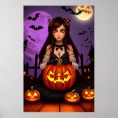 Pompoen en dame met lang haar | AI Art Poster (Voorkant)