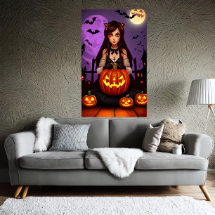 Pompoen en dame met lang haar AI Art Poster