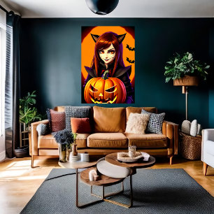 Pompoen en een jonge dame AI Art Poster