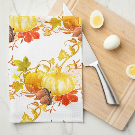 Pompoen en eikels / Herfstse huisdecoratie Theedoek (Quarter Fold)