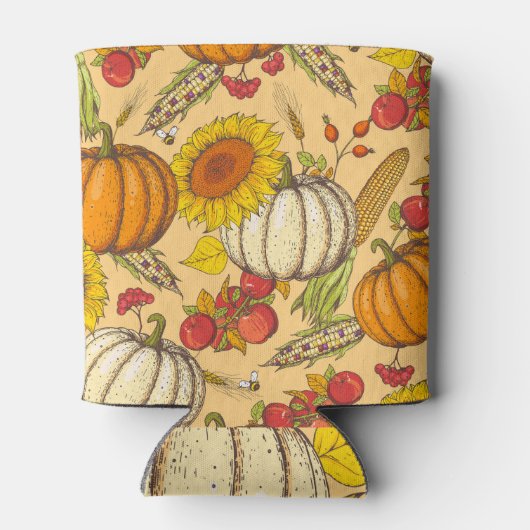 Pompoen en esdoorn bladeren patroon. blikjeskoeler (Achterkant)