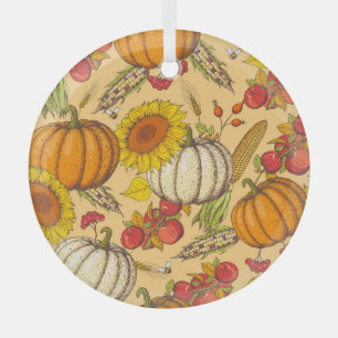 Pompoen en esdoorn bladeren patroon. glas ornament