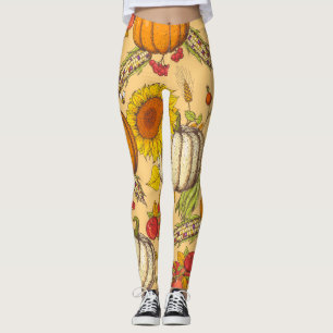 Pompoen en esdoorn bladeren patroon. leggings