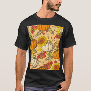Pompoen en esdoorn bladeren patroon. t-shirt