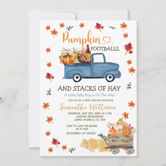 Pompoen en Football Autumn Leaves Boy Baby shower Kaart (Voorkant)