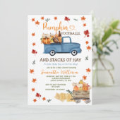 Pompoen en Football Autumn Leaves Boy Baby shower Kaart (Staand voorkant)