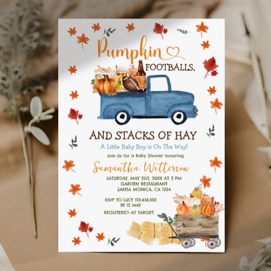 Pompoen en Football Autumn Leaves Boy Baby shower Kaart