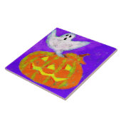 Pompoen en Geest Abstract Halloween Kunst Tegeltje (Zijkant)