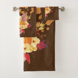 Pompoen en Herfst bloemen badkamer handdoek set