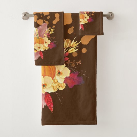Pompoen en Herfst bloemen badkamer handdoek set (Insitu)