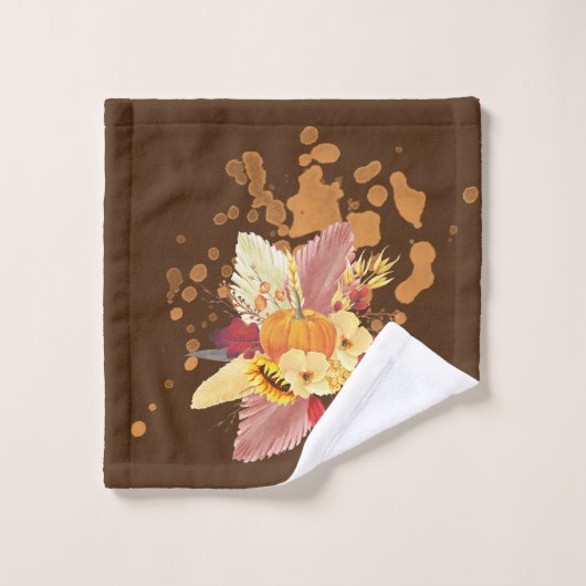 Pompoen en Herfst bloemen badkamer handdoek set (Wasdoekje)