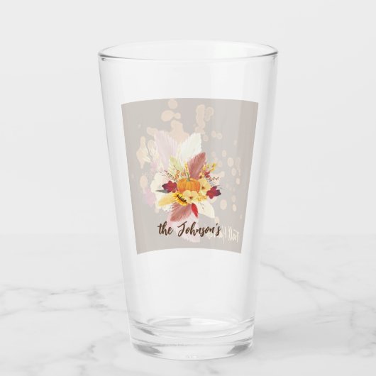 Pompoen en Herfst Bloemen Glazen Tumbler (Achterkant)