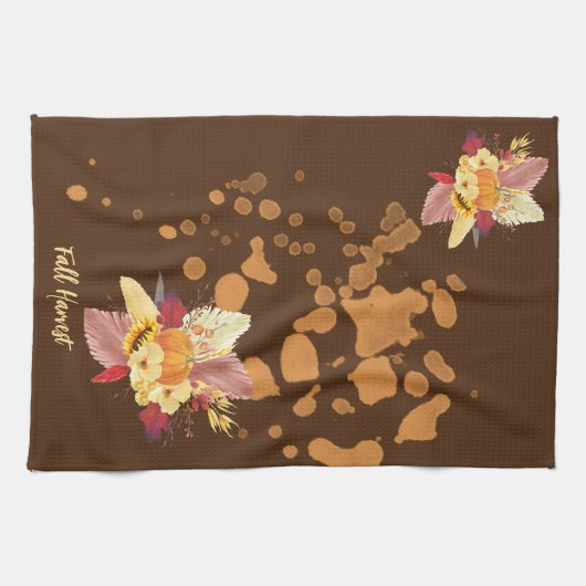 Pompoen en Herfst Bloemen Keukenhanddoek (Horizontaal)