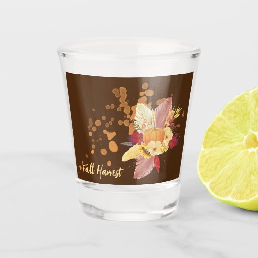 Pompoen en Herfst Bloemen Shot Glass Shot Glas (Voorkant)