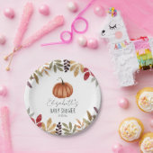 Pompoen en herfstbladeren Baby shower Papieren Bordje (Feest)