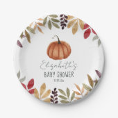 Pompoen en herfstbladeren Baby shower Papieren Bordje (Voorkant)