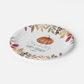 Pompoen en herfstbladeren Baby shower Papieren Bordje (Gekanteld)